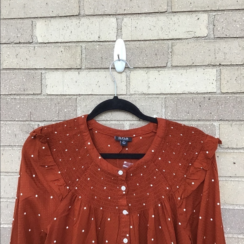 a.n.a Woman’s smocked Neck Long Sleeve Top - Picture 3 of 9
